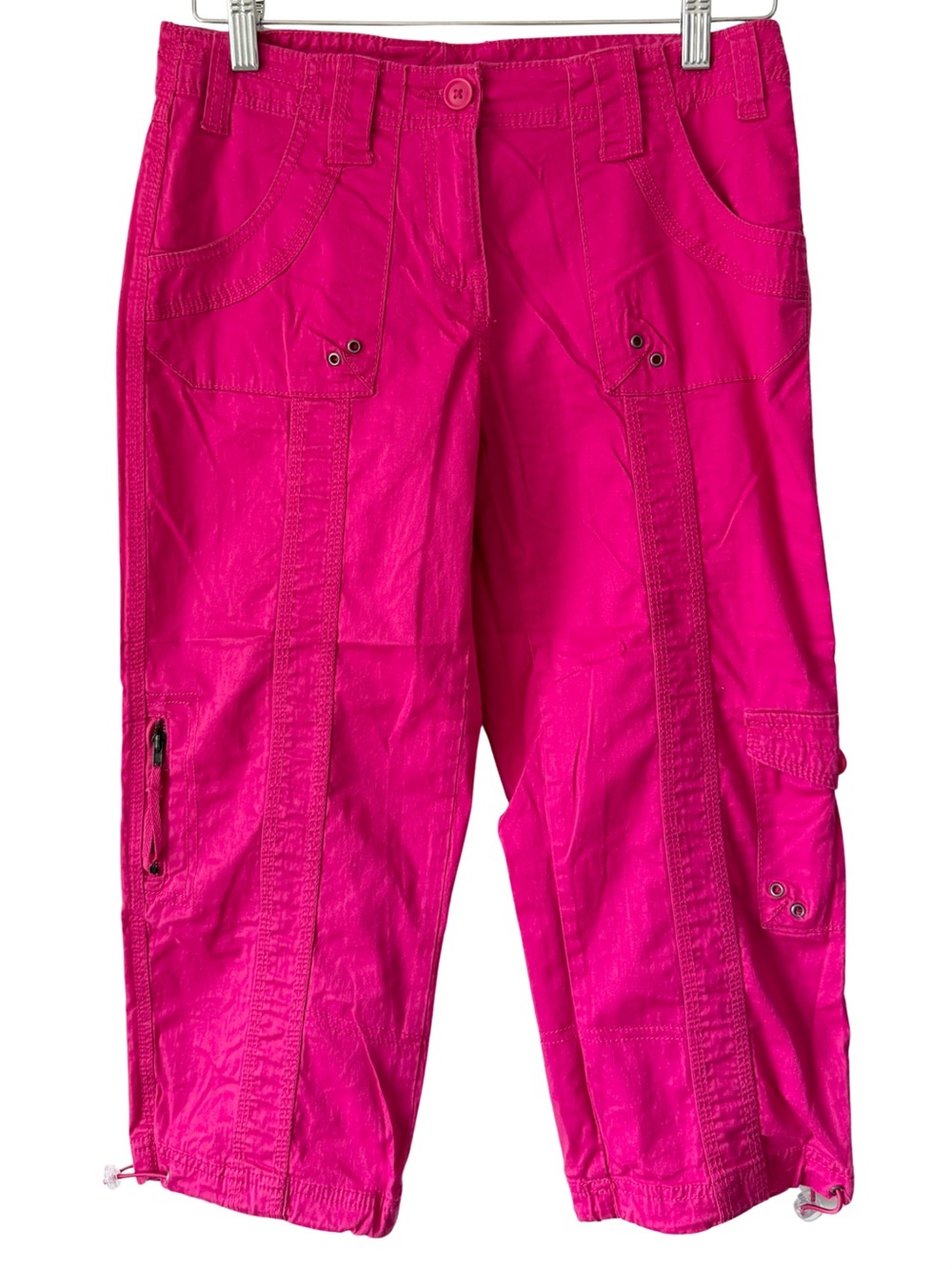 Style & Co Hot Pink Cargo Capris Womens Petite Size 4P Pockets Utility Cropped